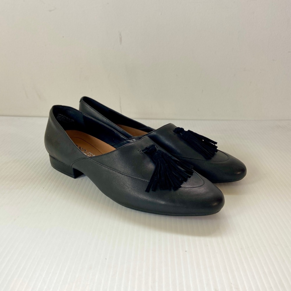 Aerosoles Outfield Black Leather Tassel Slip On Flat Loafers Womens 11M NEW